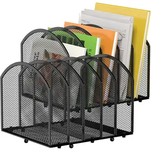 Desk File Organizer 5 Sections Desktop Organizer File Mail Sorter Office Organization File Folder Holder for Office School & Classroom (Black, 5 Section - 2Pack)