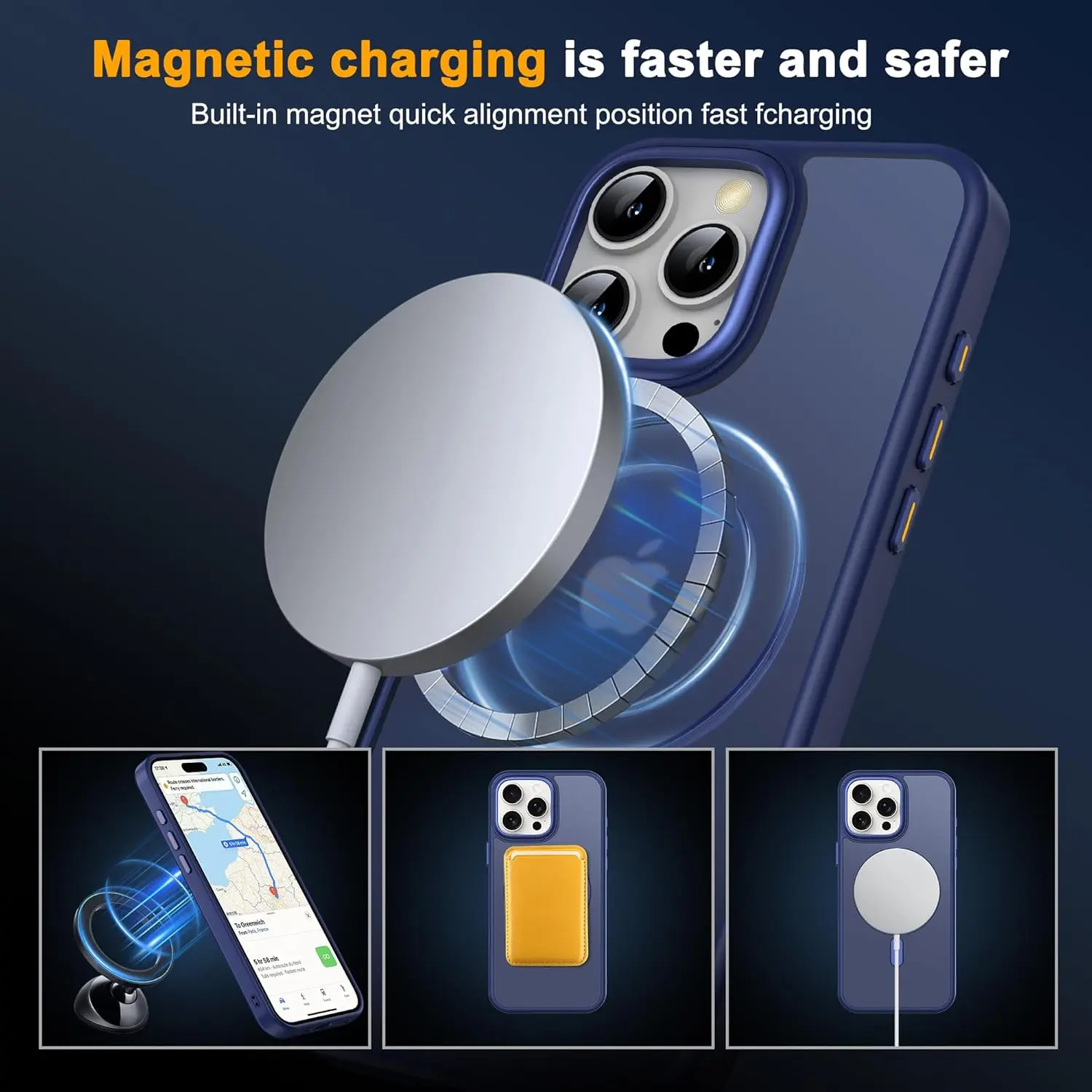 iPhone 16 Pro 6.3in Slim Transparent Case - Magnetic Invisible Stand, MagSafe Compatible, Military Drop Proof, Waterproof, Heavy Duty Shockproof, Great Grip, Blue