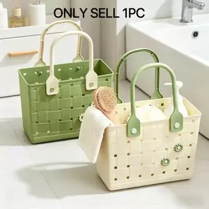 Multi-Purpose Fashion Beach Bag, Waterproof Plastic Storage Basket, Portable Home Shopping Basket, Bathroom Supplies Box, Lightweight Reusable Organizer