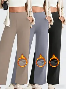 3-piece Women's Straight-leg Pants,  Suitable for Fitness Yoga, Home Casual Wear, Commuting Straight-leg Pants, Loose Pants, Sports Straight-leg Pants，Solid-colored straight-leg pants suitable for all seasons，Straight-leg pants women