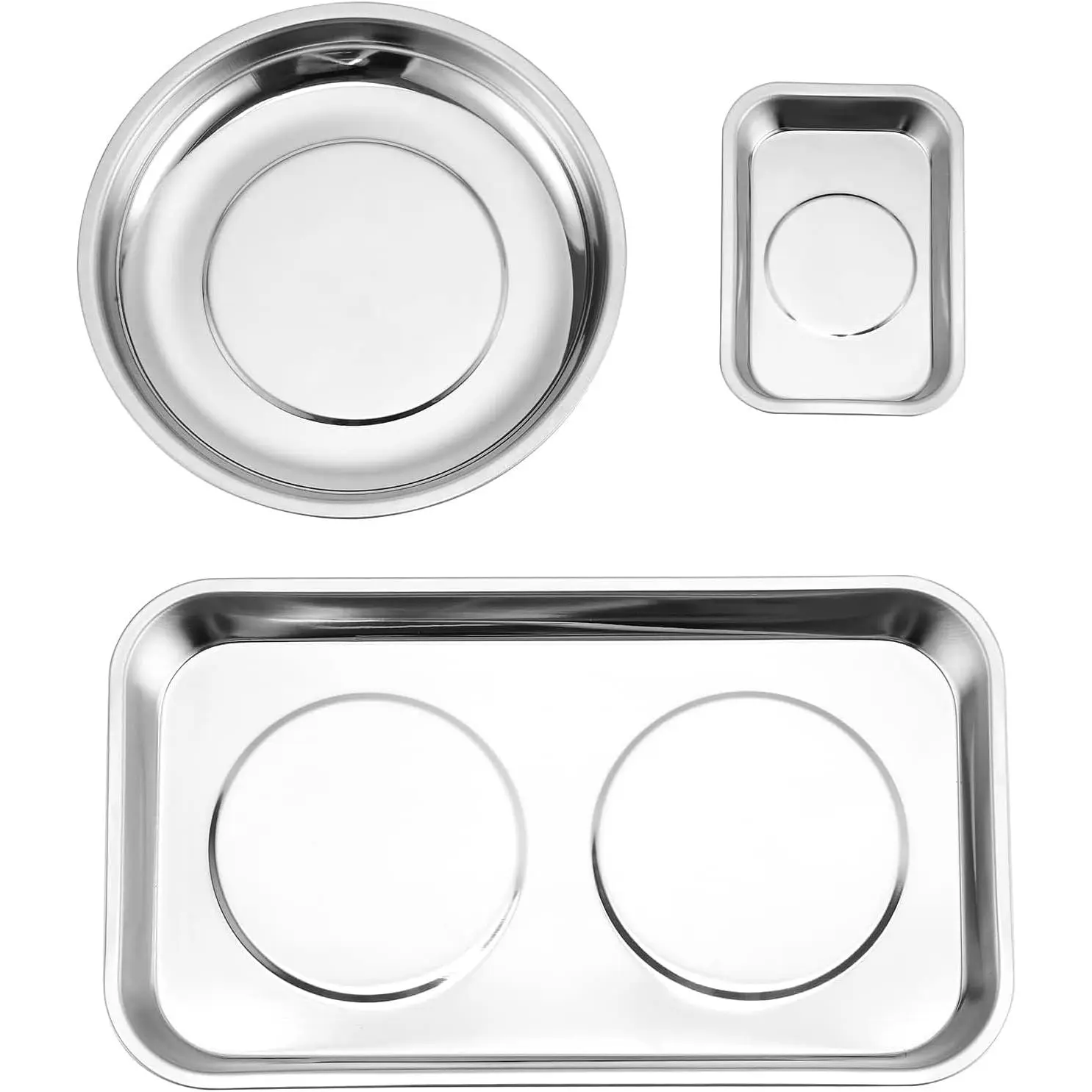 3-Piece Magnetic Parts Tray Large, Square and Round Magnetic Trays for Mechanic's, Heavy Duty Magnetic Tray for Socket Screw Nuts Bolts Metal Parts, Extra Strong Magnet, Thickened Tray