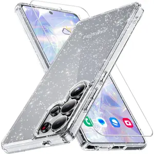 Glitter Case For Samsung Galaxy S25 Ultra With Screen Protector, Clear Bling Sparkle Shockproof Protective Slim Cover Scratch-Resistant Sparkly Transparent Cell Phone Cases For Samsung S25 Ultra Case