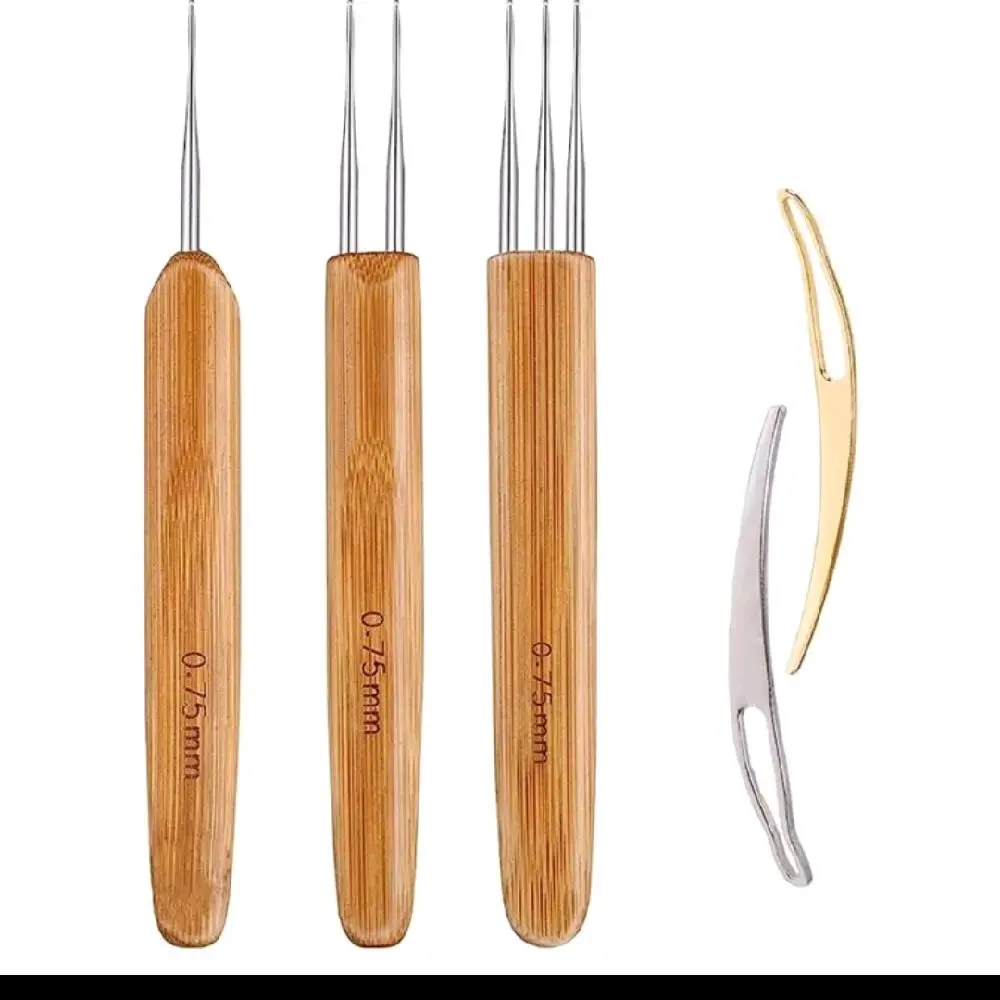 Dreadlock Crochet Hook Tool for Needle Weaving, 0.75mm Braid Hair Dreadlocks, Wooden Handle, Includes Two Hooks, Metal Pliers