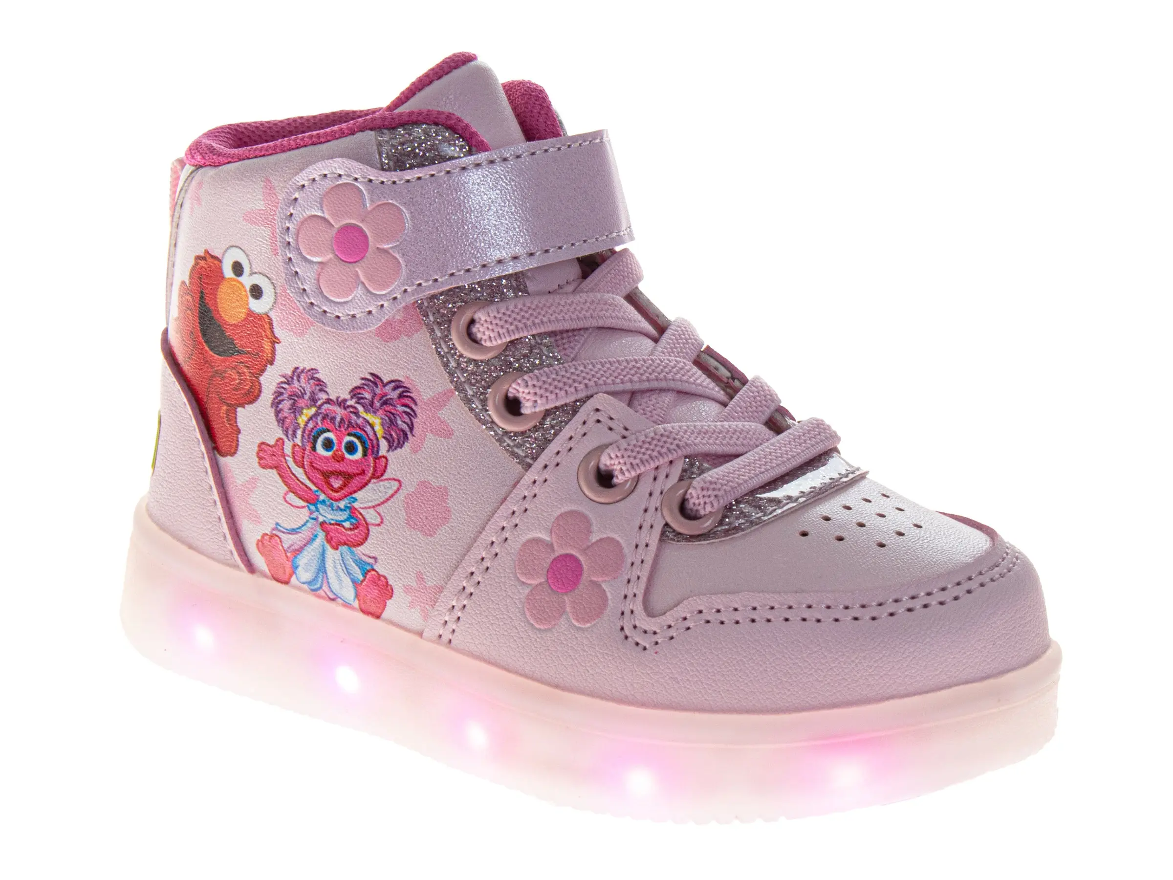 Sesame Street Fun High-Top Girls' Trainers - 3-4 Years, Light-Up, Comfortable, Velcro Closure, Durable Rubber, Laces, Size 6, Character Print, Secure Fit, Ankle Covering, CPSIA Safe, Toddler/Little Kid Everyday Footwear