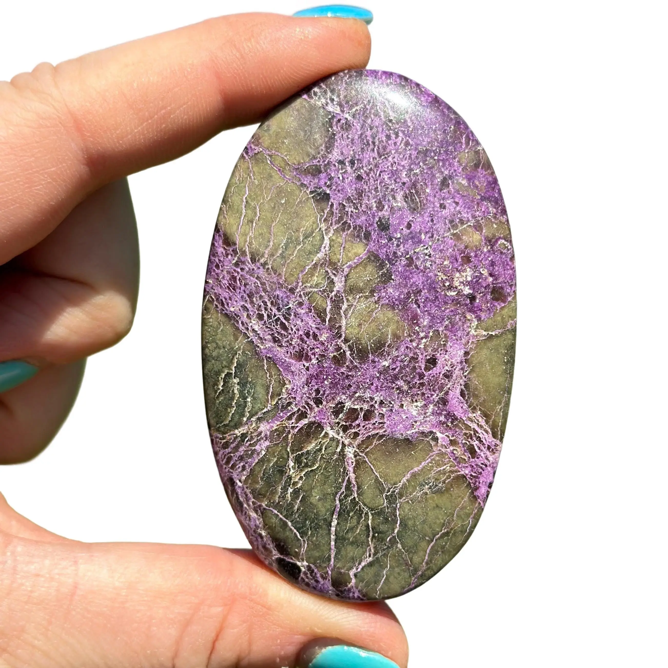 Atlantisite Palm Stone - Polished Stitchtite and Serpentine