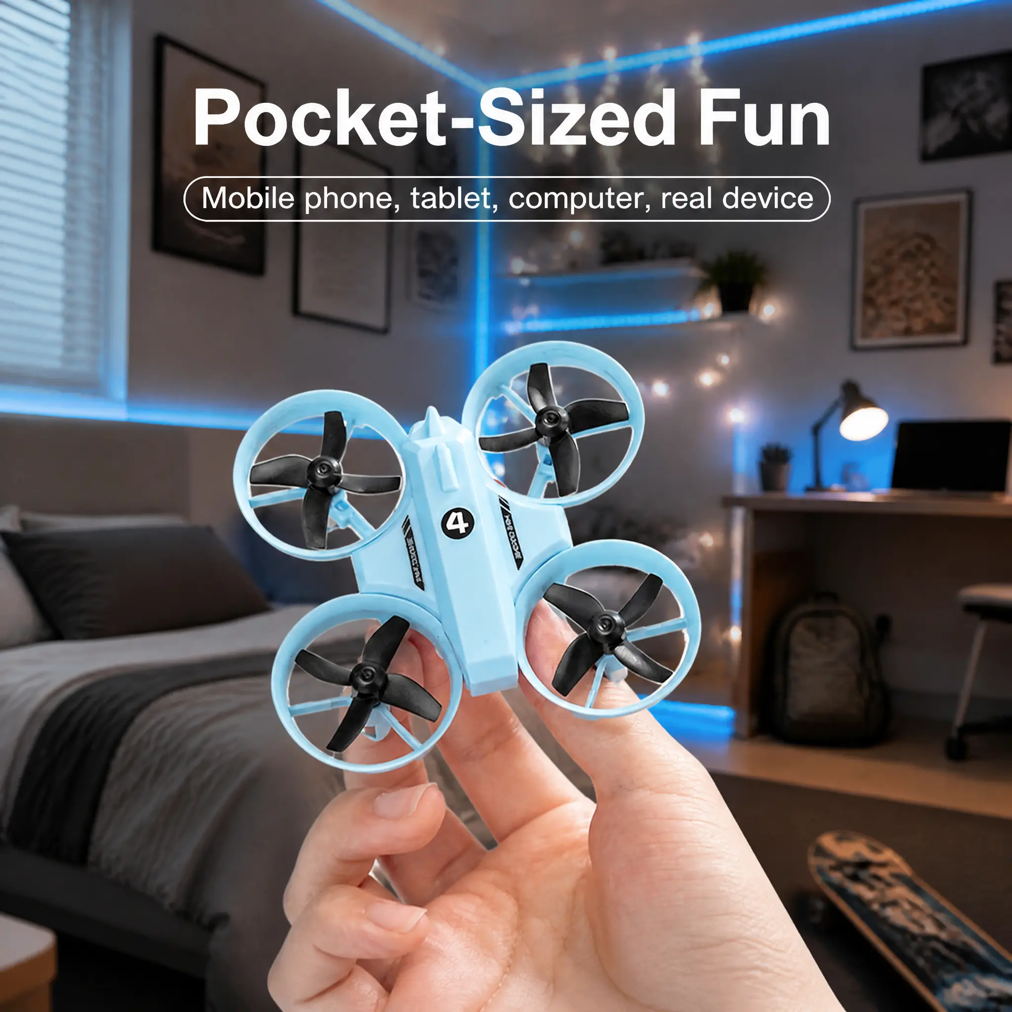 S4 Super tiny palm‑sized mini drone! One‑key take‑off & landing for total beginners. Full propeller protective guard prevents crashes, perfect for indoor flying. Lightweight & portable, wonderful birthday gift for kids.
