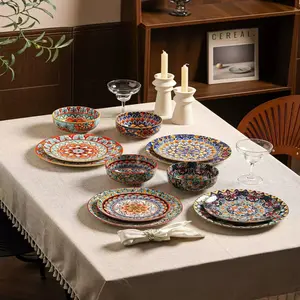 Colorful Kitchen Set, Ceramic Dish Set, Ceramic Plates for Group Dining, Turkey, Steaks, Roasted Chicken, Ham, Pasta, Fruit Platter, Salad, Cake Dessert