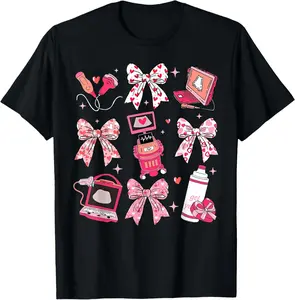 100% Cotton  Unisex Coquette Bow Sonographer Valentine Ultrasound Tech OB Tech T-Shirt