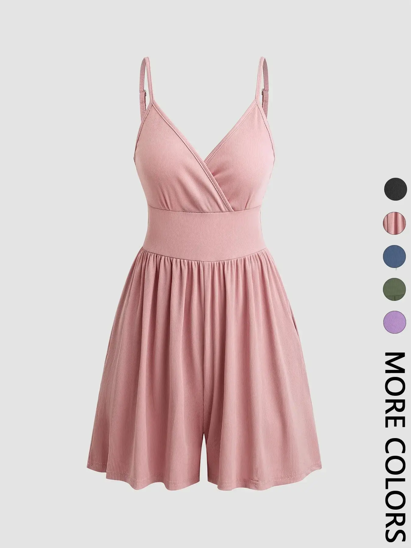 Women's Knitted Plain Backless Wrap Fitted Cami Romper, Casual Chic Adjustable Spaghetti Strap Wide Leg Romper, Summer Outfits 2024, Ladies Clothes for Daily Wear, Jumpsuit
