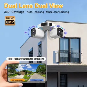 Dual Lens Outdoor Security Camera, Wired WiFi PTZ Camera for Home Security, 360° View with Auto Tracking, Color Night Vision, 24/7 Recording, 2-Way Audio, App Control, Cloud & SD Storage