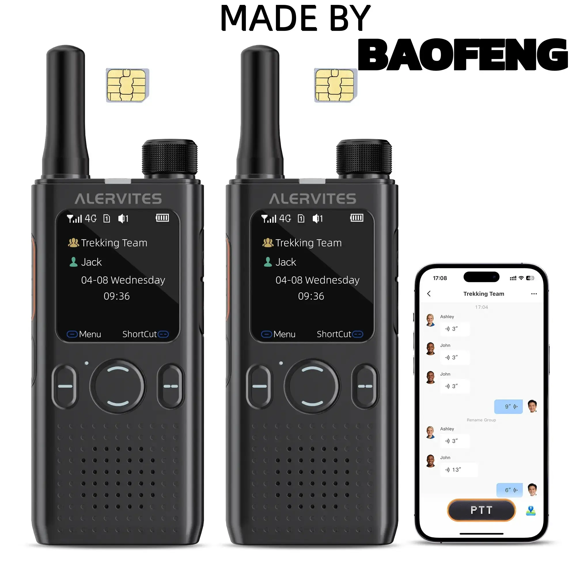 Baofeng AT1 POC Public Network Walkie-Talkie, 4G SIM-Card Rechargeable Handheld Device with 5000km Nationwide Coverage, Type-C Fast Charging, Ultra-Long Battery Life, for Road Trips, Construction Sites, Daily Casual Use, Rechargeable Battery