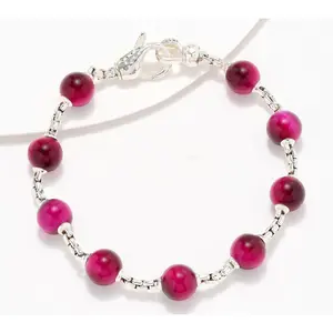 JAI Sterling Silver Gemstone Bead 2.7mm Box Chain Bracelet