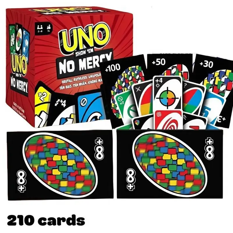 UNO SHOW EM NO MERCY PLUS OPTION 210 & 196 Cards with more Extended Function Cards, Card Game for 2-10 Players card game cards game, Longer time playing, TOP CARD GAME