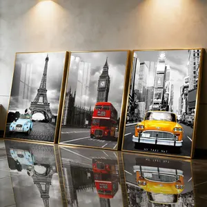 3 Count Aluminum Alloy Frame Canvas, Fashion Poster, City Landmark Travel Art, Modern Living Room Decoration, Light Luxury Family Art, Suitable For Bedroom, Corridor And Office Wall Decor, Gift