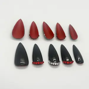 Presscription - Red Bottoms - Stiletto - Hand Painted Press on Nails with Black and Red Accents