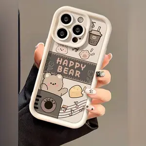 Phone case: Happy Milk Tea Bear Anti-Drop Soft Case, Simple and Premium Silicone Phone Case for iPhone 17 16 15 14 Pro Max 13 12 11 Air X XS Plus E Shockproof Drop Protection Rugged Durable Silicone Cover