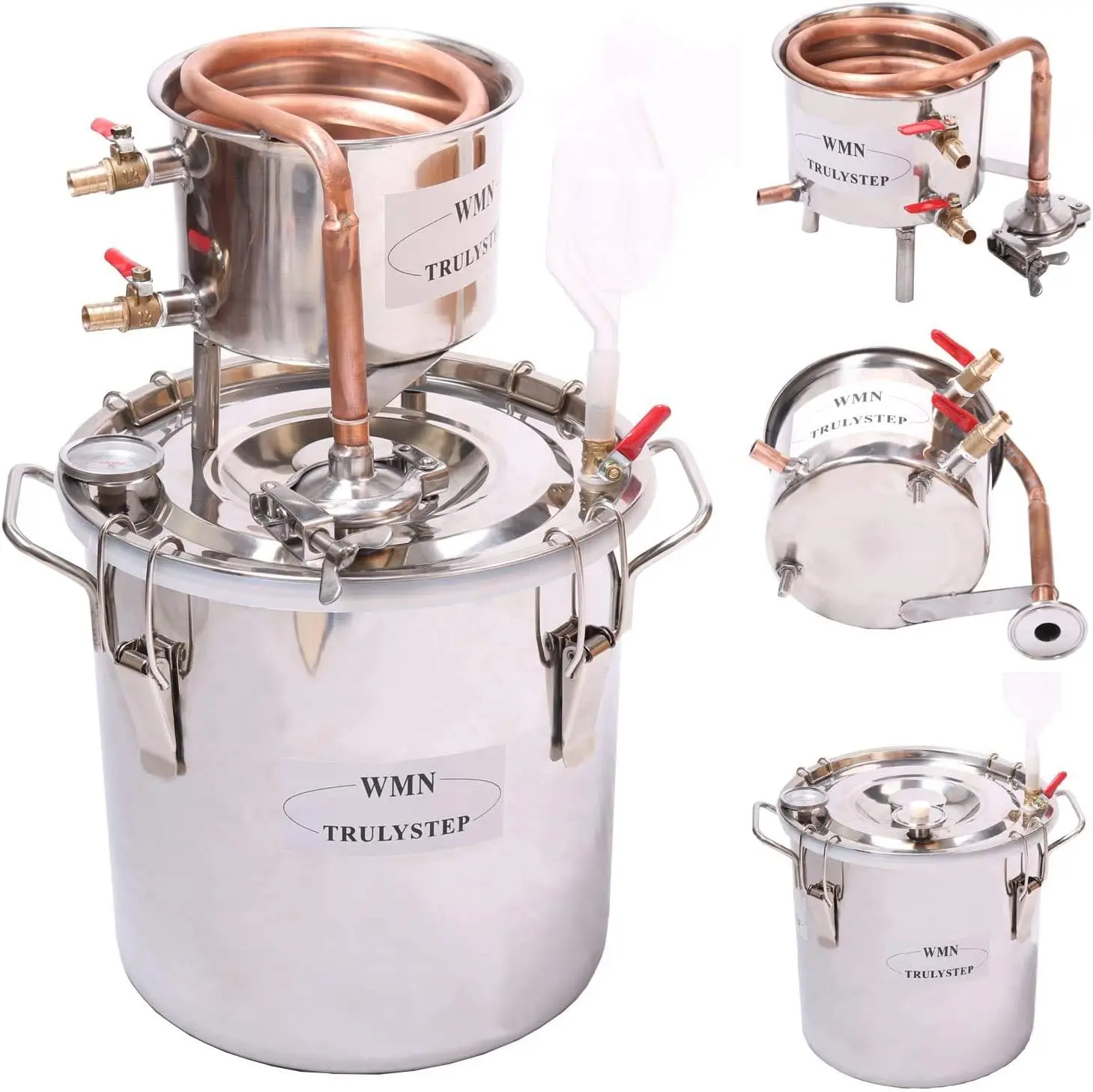 Silver 2-Pot Stainless Steel Still 5Gal/20L Water Alcohol Distiller Kit - Kitchen Home Brew Supplies for Beginners, Easy to Clean, Speedy Cooling DIY Brandy Whisky Vodka
