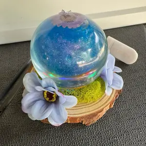 Lit Flowered Shaker Globes - Transparent Container with Floral Design and lit Base Decor