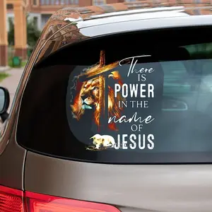 Premium Jesus Lion of Judah Cross and Lamb Transparent Vinyl Car Sticker - Express Your Faith with Style & Durability