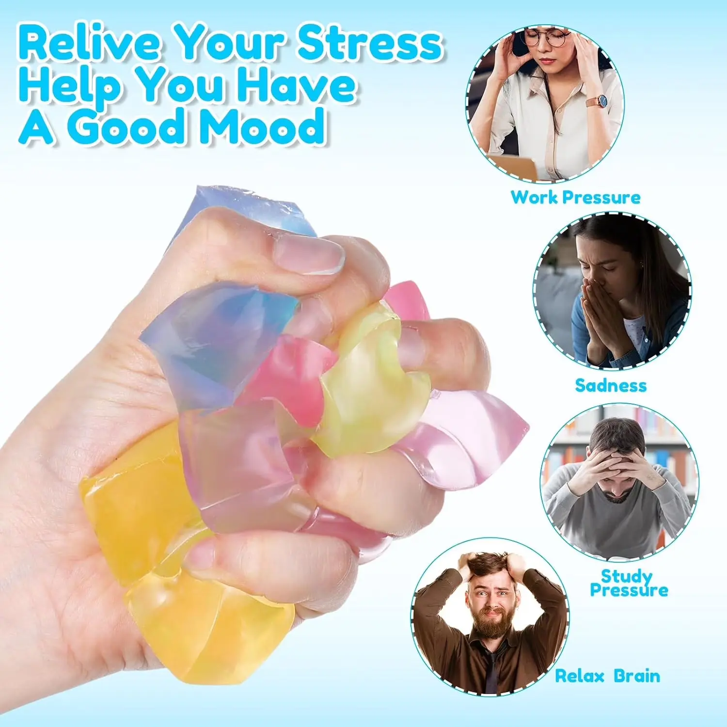 48Pcs Mini Square Ice Cube Stress Relief Fidget Balls - Soft Anxiety Reducing Decompression Squeeze Fidgets Set, Kids Party Gift Bag Fillers, Birthday Prize Box Supplies