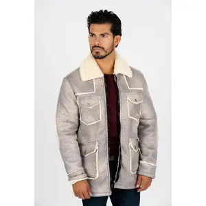 Men's Light Gray Suede Jacket w/ Faux Shearling-lined
