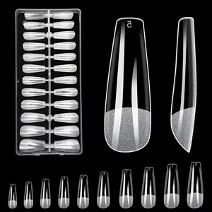 Long Trapezoidal Nail Tips, 240pcs Soft Gel Full Cover, Soakable Nail Extensions, Matte Transparent Fake Gel Nails, Salon & DIY Beauty