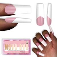 Square Long Wide White French Tip Berry Pink