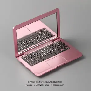 Easter gift New Portable Mini Laptop Shaped Cosmetic Mirror Travel Makeup Mirror with HD Clear Image, Lightweight Pocket Mirror for Purse, Travel & On-the-Go Touch Ups Give stickers