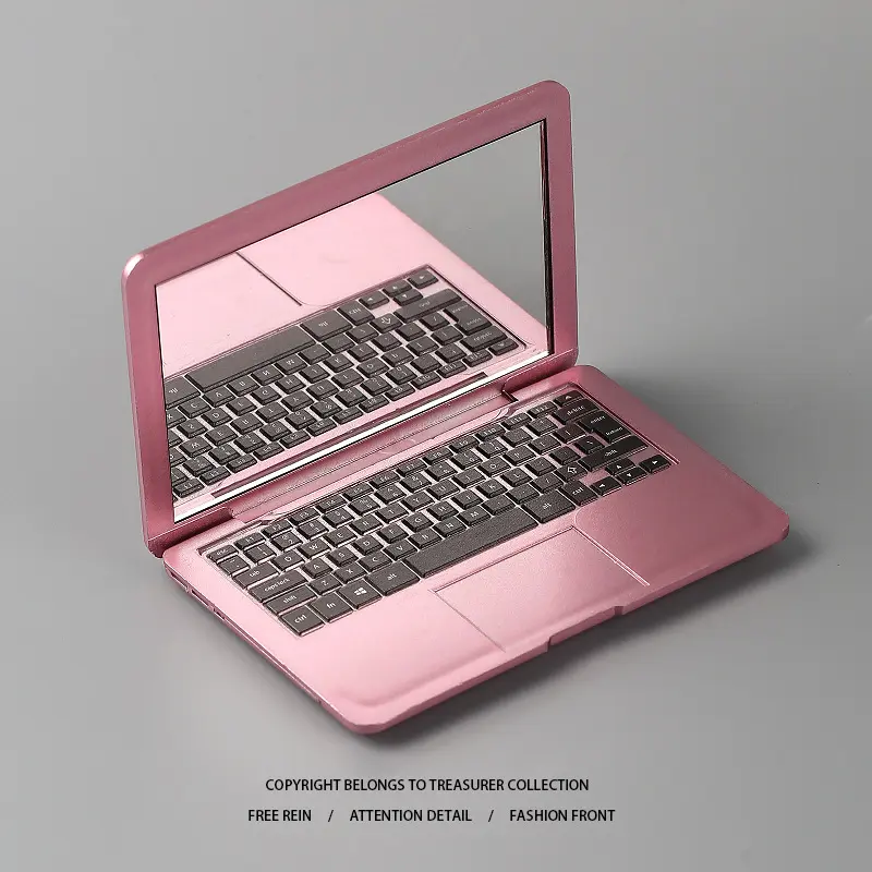 Portable Laptop-Shaped Plastic Cosmetic Mirror - Easter Gift, HD Travel Hand Mirror, Lightweight 1-Size Pink Pocket Accessory for Purse Touch-Ups, Natural-Looking Makeup Support, Comes with Stickers