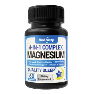 Magnesium Glycinate Complex Healthcare Supplement, 4-in-1 Lactose-Free Natural High-Absorption Capsules, Sleep Aid for Stress Relief, Supports Muscle Relaxation & Cardiovascular Support, 60 Count