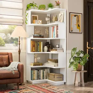 Armocity Corner Book Shelf, 6-Shelf Corner Bookshelf Etagere Bookcase with Baffle, Freestanding L Shaped Display Shelf for Home Office, Living Room