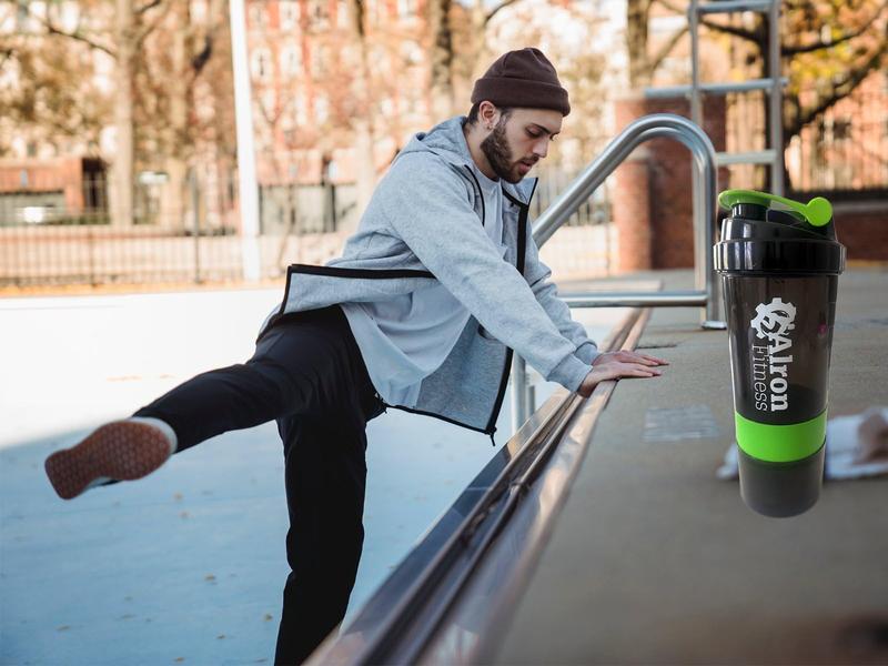 ALRON FITNESS Protein Shaker Bottle 500ml - Premium Gym Protein Shake Cup, Leak-Proof Flip Cap, Mixing Ball & Powder Storage, Perfect for Sports and Workout (16oz) (Blue)