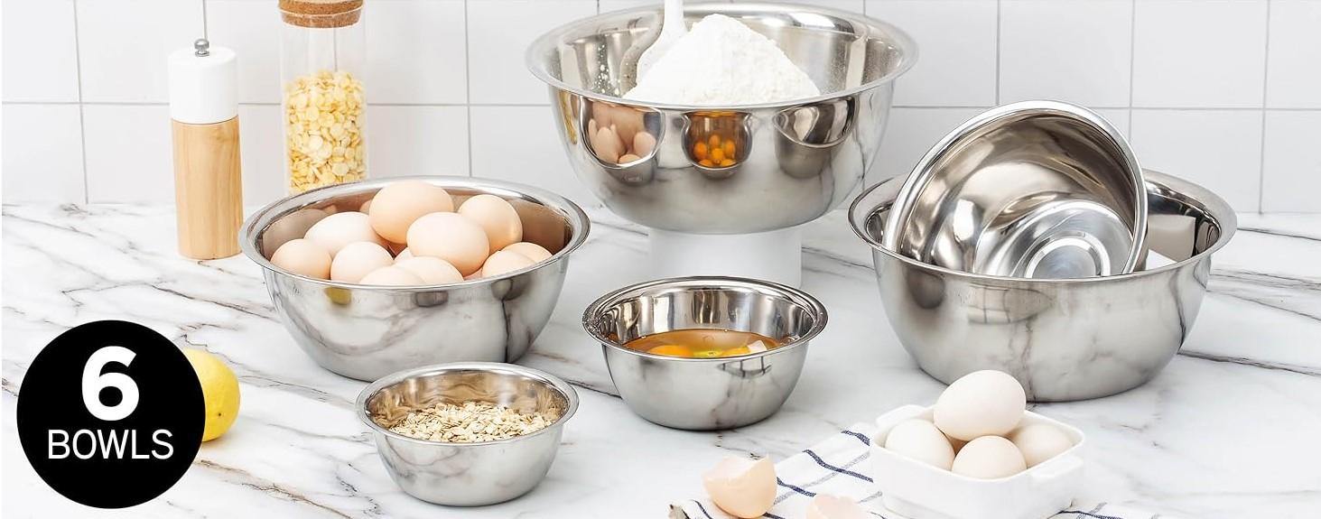 COOK WITH COLOR Stainless Steel Mixing Bowls - 6 Piece Stainless Steel Nesting Cookware Bowl Set includes 6 Prep Bowls - Multicolored Tableware Oil