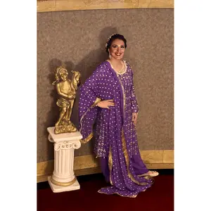 Purple Embroidered  Chiffon Suit