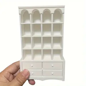 Vintage Mini Bookshelf with Multiple Drawers 1/12 Scale Dollhouse Furniture Miniature Furniture for DIY and Display Christmas New Year Easter Gift