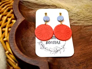 Blue and Orange Floral Clay Earrings
