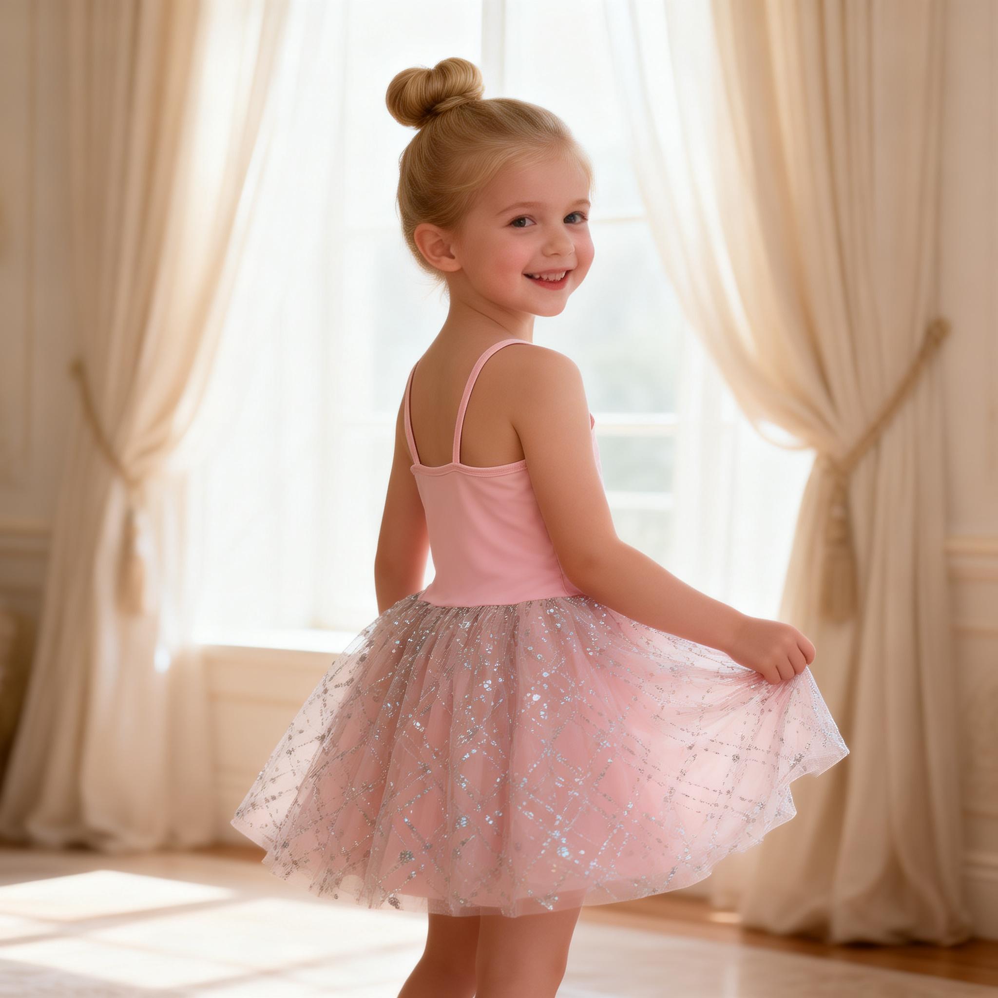 Girl Sequin Ballet Tutu, Pink Sparkle Tulle Sleeveless Princess Dress for Dance Recitals & Birthday Parties