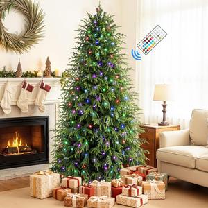 【RGB Lights】SHareconn 2025 New Style Prelit Hinged Norfolk Pine Artificial Fake Christmas Tree with Remote Control, Pre-Lit Multicolored LED Lights & 106 Modes, PE & PVC Branch for Xmas Home Holiday