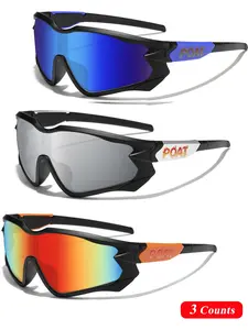 3 Pcs Fashion Cycling Sunglasses Set, Mountain Bike Glasses, Windproof Sports Glasses, Coated Lenses, Unisex Outdoor Activities, Running, Hiking, Driving, Eyewear