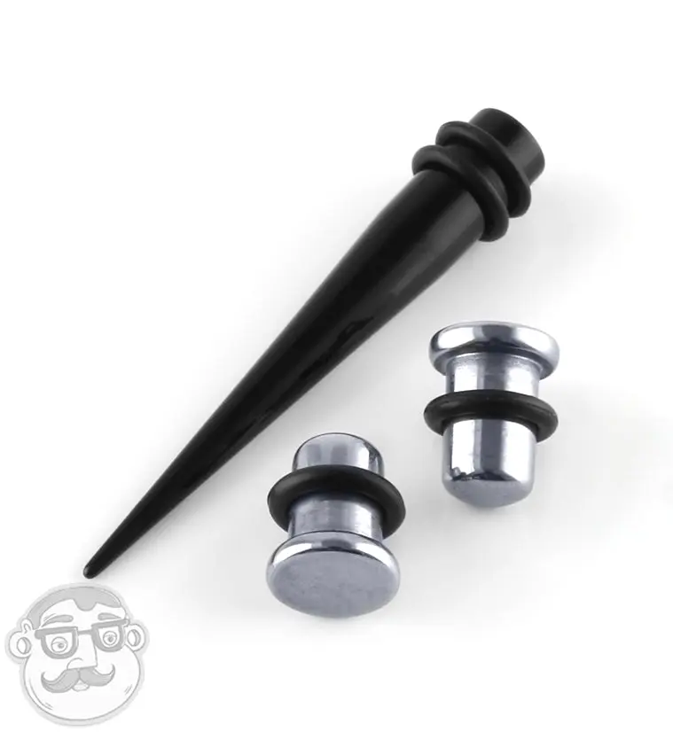 1 Gauge Ear Stretching Kit With Solid Plugs 1 Gauge Ear Stretching Kit With Solid Plugs