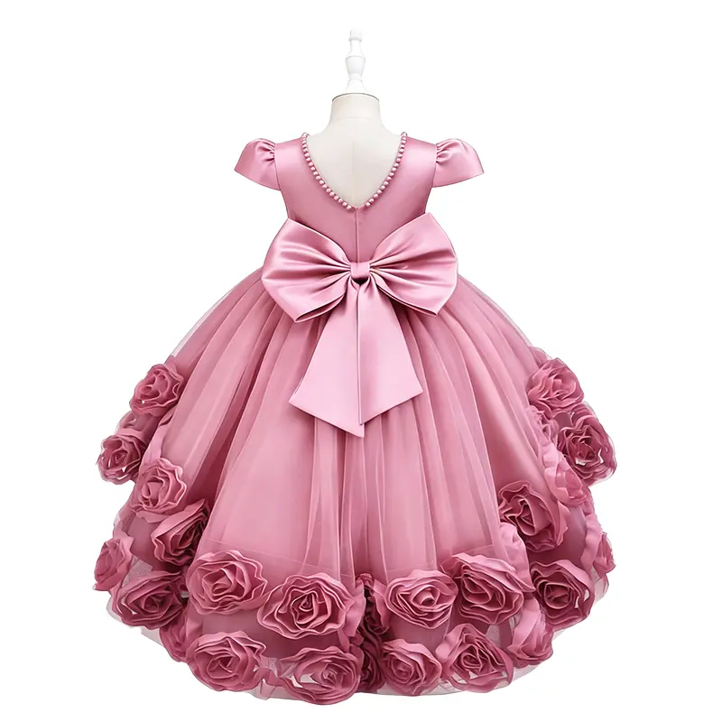 Girls Princess Dress Flower Girl Dress with Tulle Skirt and Big Bow Elegant Party Dress for Birthday Wedding