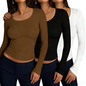 3-Pack Slim-Fit Crop Tops - Women's Cotton Blend Korean Style Casual & Date Wear
