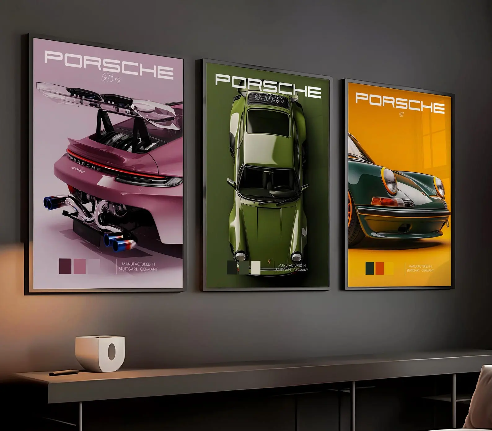 Minimalist Porsche Sports Car Poster Set Of 3 – Prints for Home & Garage Decor