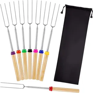 8-Pack Extra-Long Smores Sticks for Camping Telescopic Roasting Sticks with Carry Bag - Perfect for Family, Kids, Bonfire & Backyard