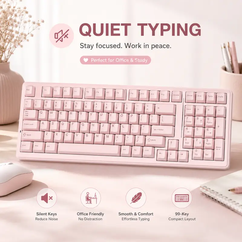 AULA F99 Silent Wireless Mechanical Keyboard with Numpad - 8000mAh, Tri-Mode BT5.0-2.4GHz-USB-C, Gasket Hot Swappable, RGB Illuminated, Pre-Lubed Linear Switch, Blush Pink, summerwins, Gaming Keyboards for Work, Gift Ideas for Gamers