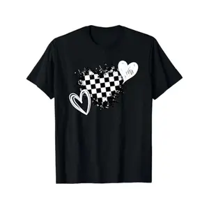 Men's racing and love Graphic T-Shirt - Short Sleeve Crew Neck Regular Fit Casual Wear | Soft & Breathable Fabric, Durable Print, Everyday Comfort, Machine Washable, graphic design with checkered flag and heart motifs casual wear for motorsport