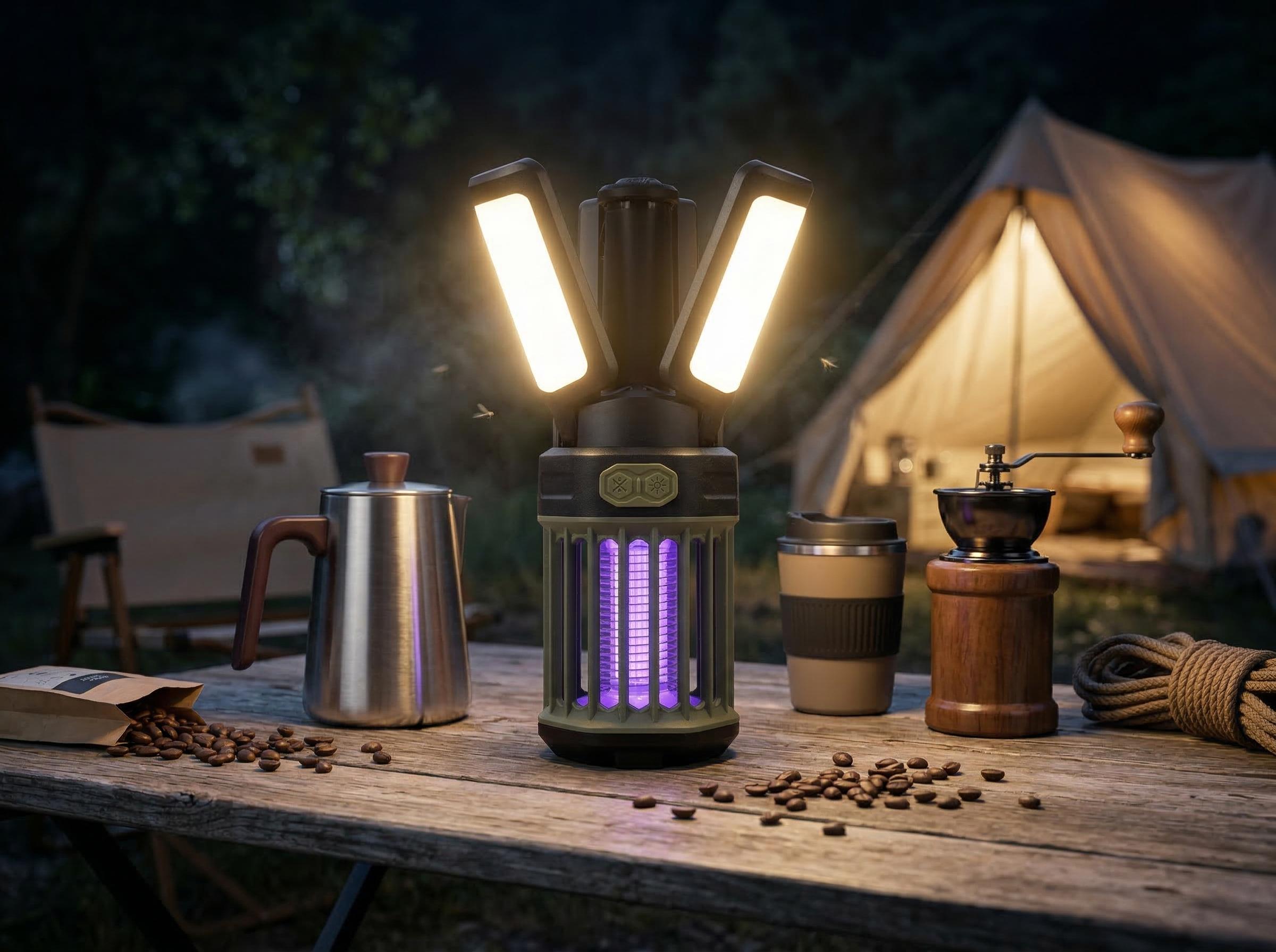 2-Pack Camping Lantern – 3 Color Temperatures (White/Warm/Red), Mosquito Repellent & Light Combo, 3000mAh Long Battery, Adjustable Multi-Angle Head, IPX6 Waterproof, Lightweight Hanging Hook for Outdoor & Home Swivel Headrest Chair