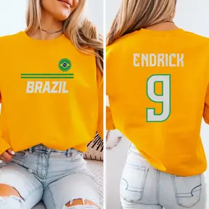 Endrick #9 Star Player Flag Tribute Graphic Tee, Brazil Jersey Style Inspired for Fans Soccer Design, Football World USA Unisex T-Shirt