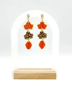 Polymer Clay Fall Leaf Earrings: Glittering Maple & Oak, Gold Posts