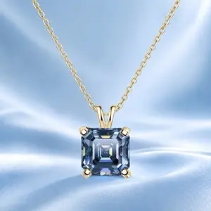 Gold Plated 6×6mm Blue Asscher Cut Moissanite Necklace for Women, Square Solitaire Pendant Necklace, Elegant Everyday Jewelry Gift pendant design